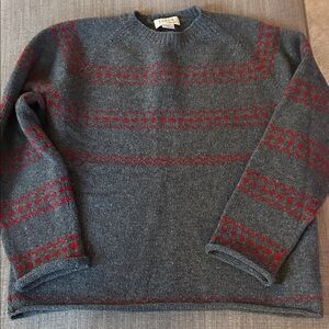 J. Crew Charcoal and Crimson Handknit Crewneck Sweater